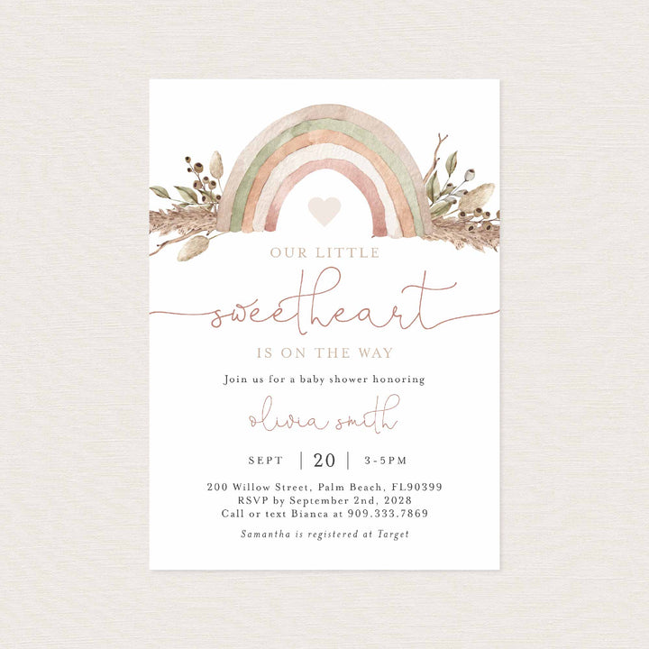 Boho Rainbow Baby Shower Invitation Printable