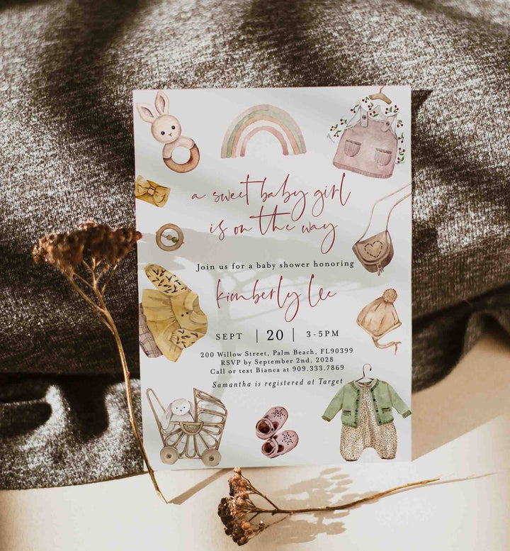 Boho Baby Girl Baby Shower Invitation Printable
