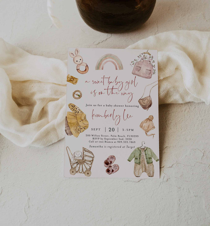 Boho Baby Girl Baby Shower Invitation Printable