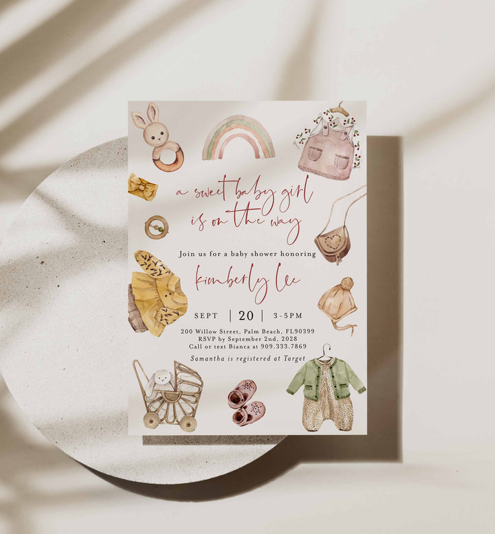 Boho Baby Girl Baby Shower Invitation Printable