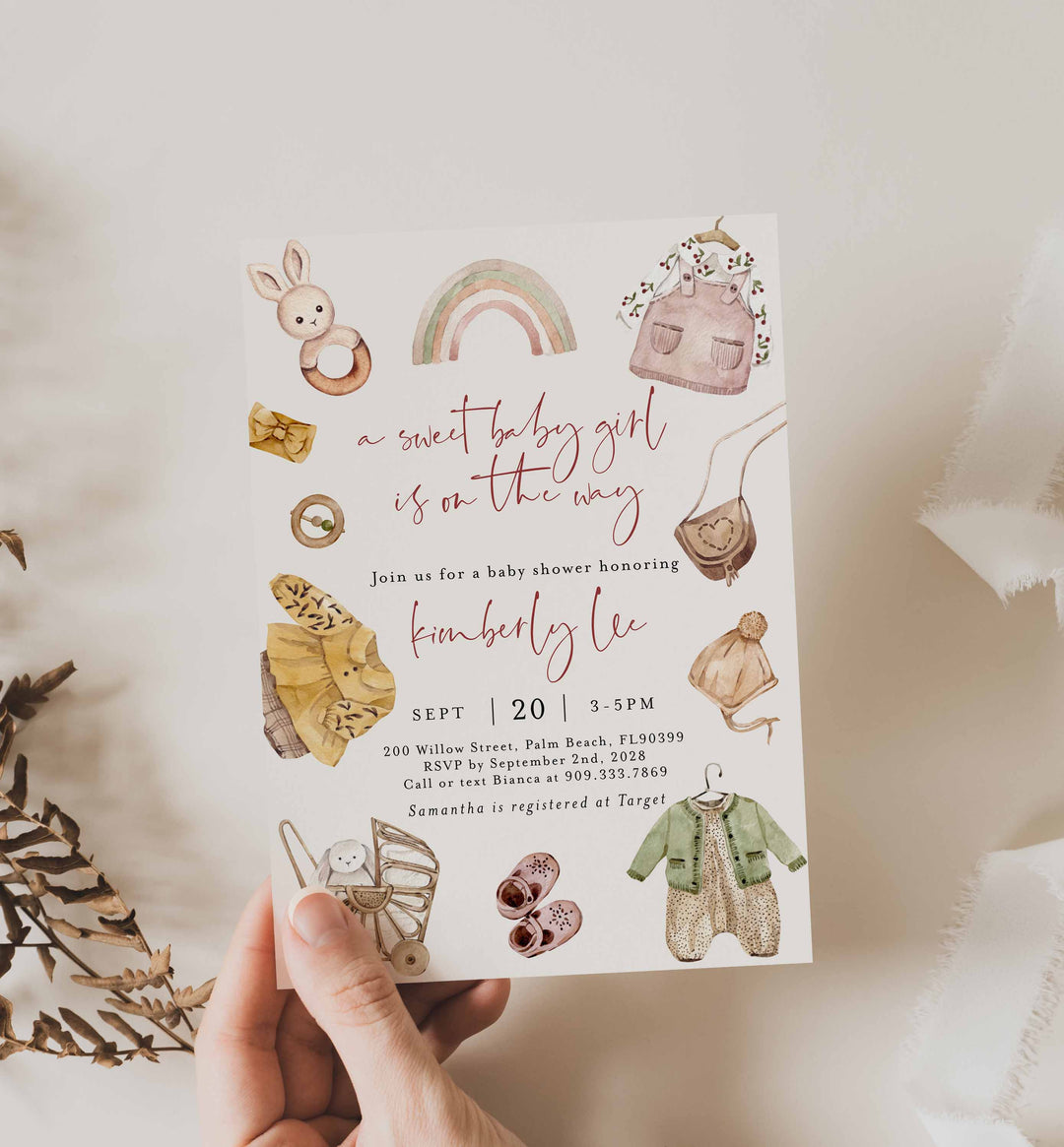 Boho Baby Girl Baby Shower Invitation Printable
