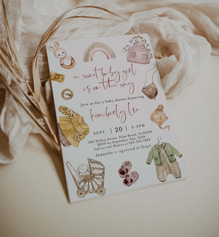Boho Baby Girl Baby Shower Invitation Printable