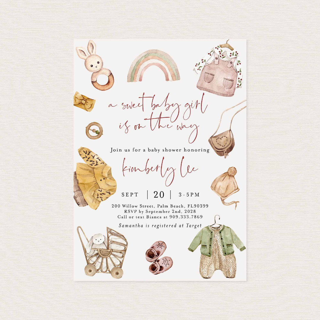 Boho Baby Girl Baby Shower Invitation Printable