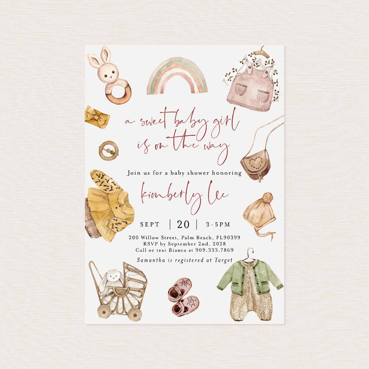 Boho Baby Girl Baby Shower Invitation Printable