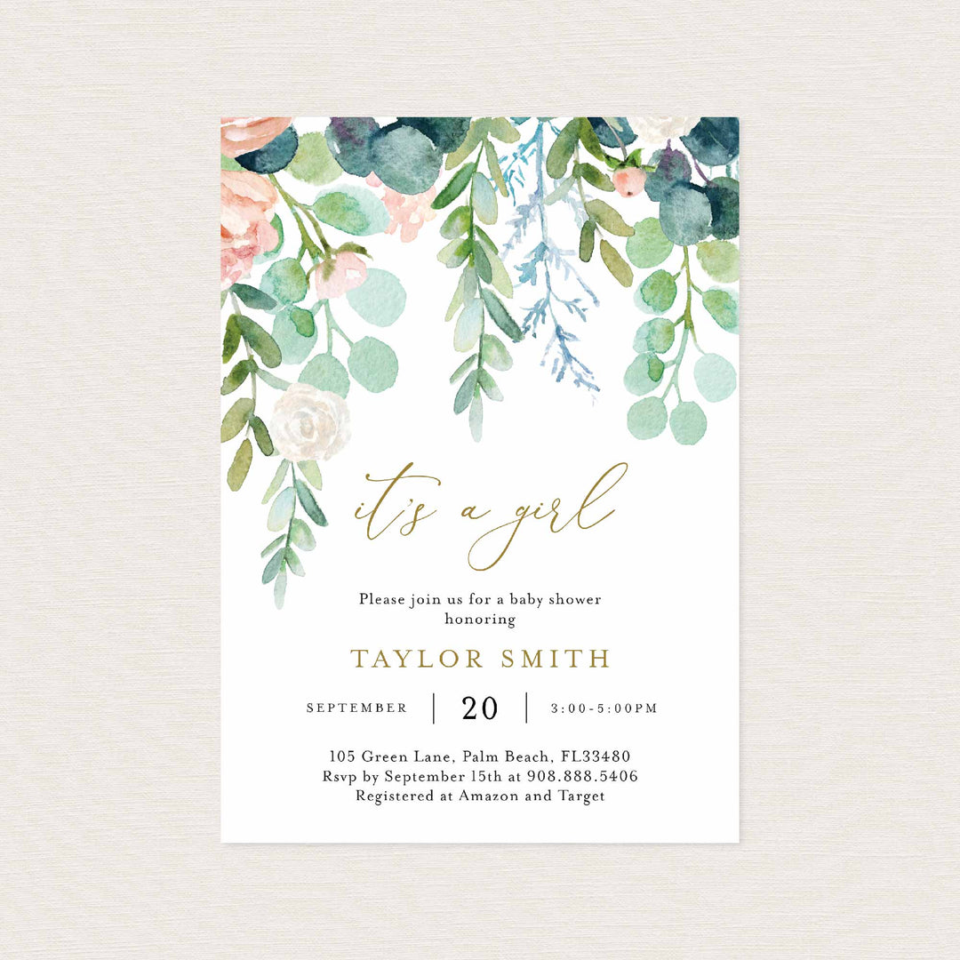 Blush Garden Baby Shower Invitation Printable