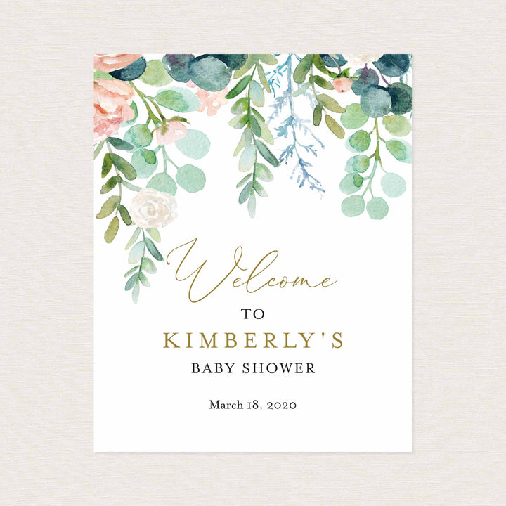 Blush Garden Baby Shower Welcome Sign Printable