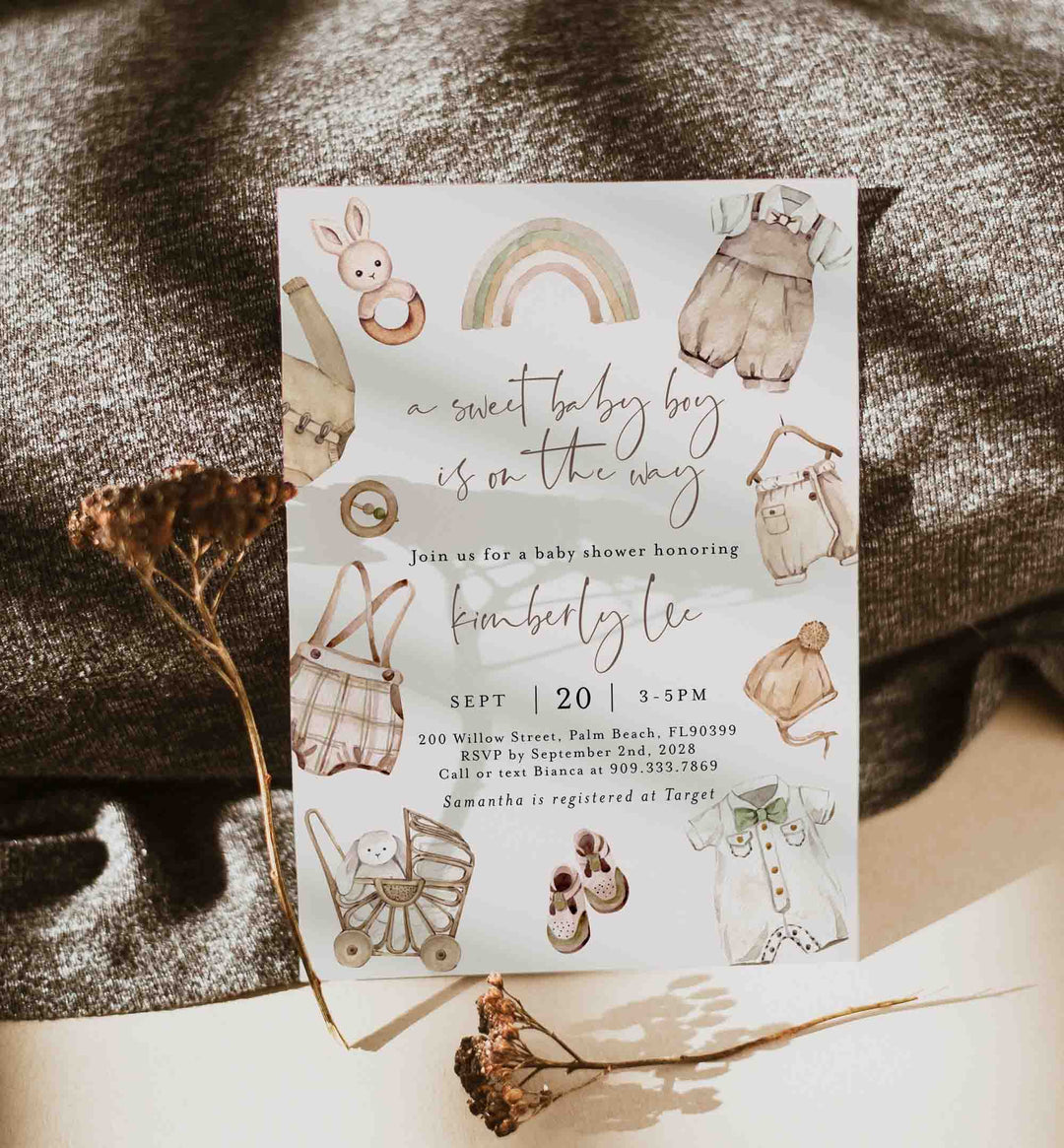 Boho Baby Boy Baby Shower Invitation Printable