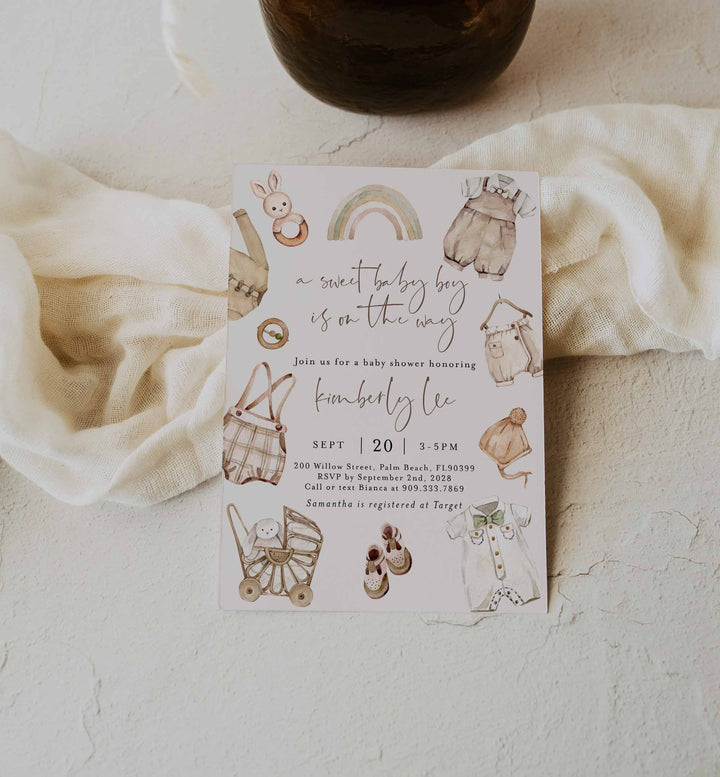 Boho Baby Boy Baby Shower Invitation Printable