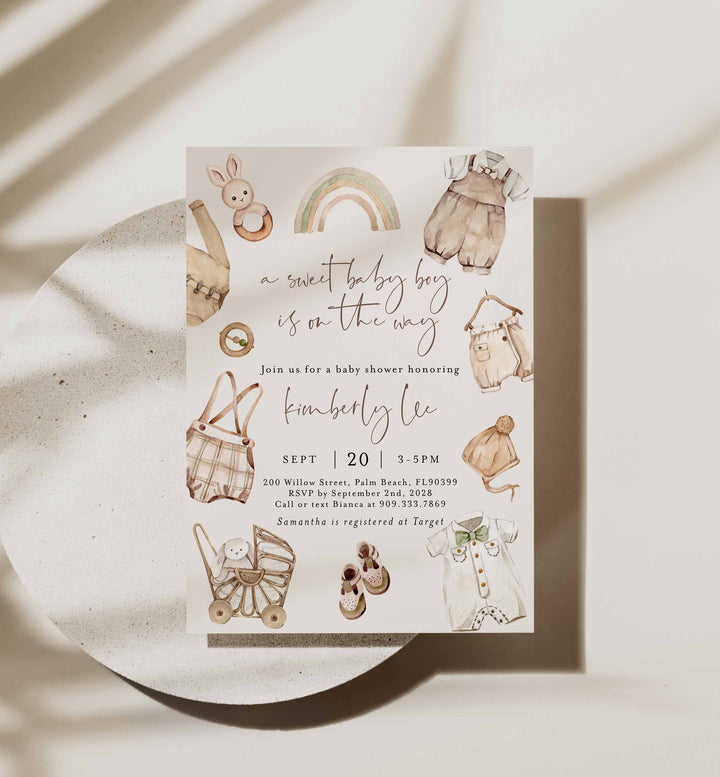 Boho Baby Boy Baby Shower Invitation Printable
