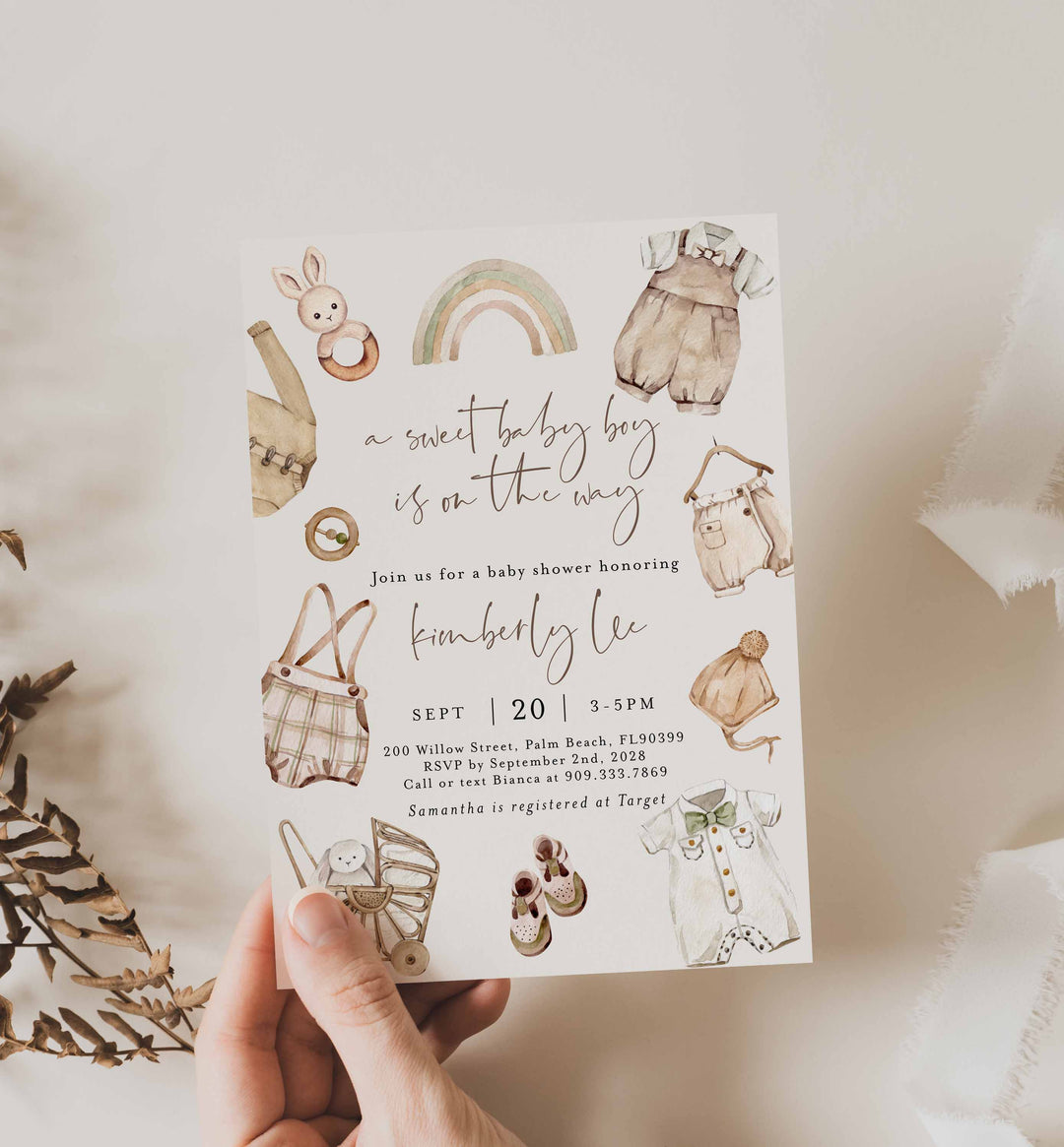 Boho Baby Boy Baby Shower Invitation Printable