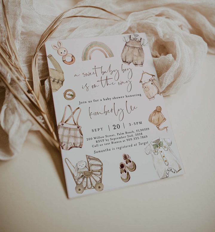 Boho Baby Boy Baby Shower Invitation Printable