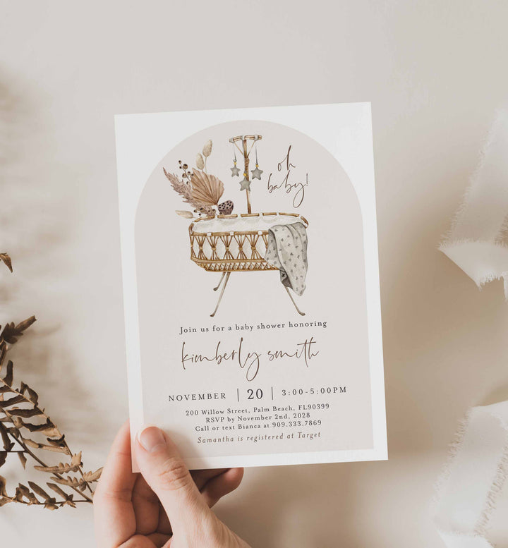 Boho Crib Baby Shower Invitation Printable