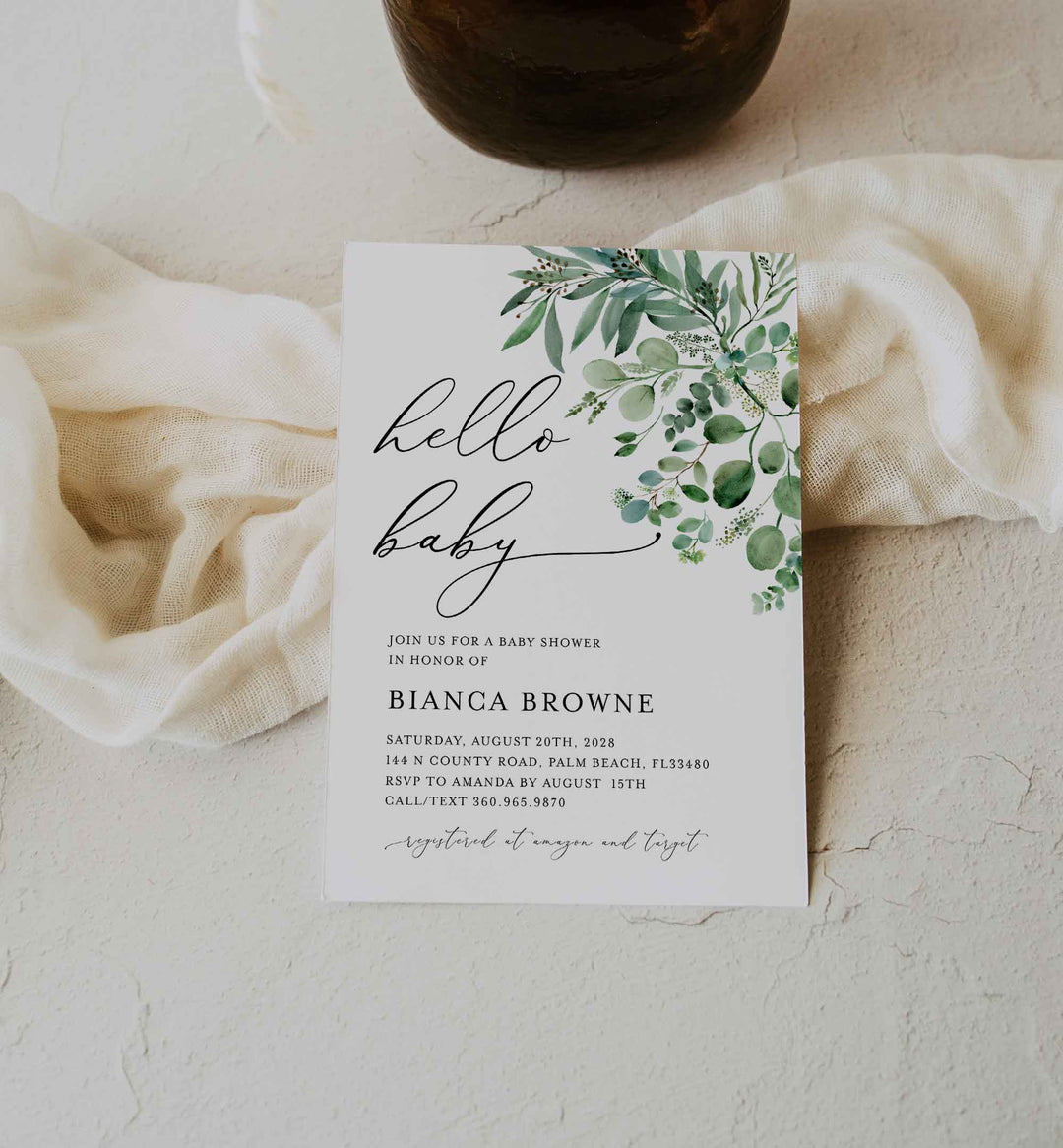 Greenery Baby Shower Invitation Printable