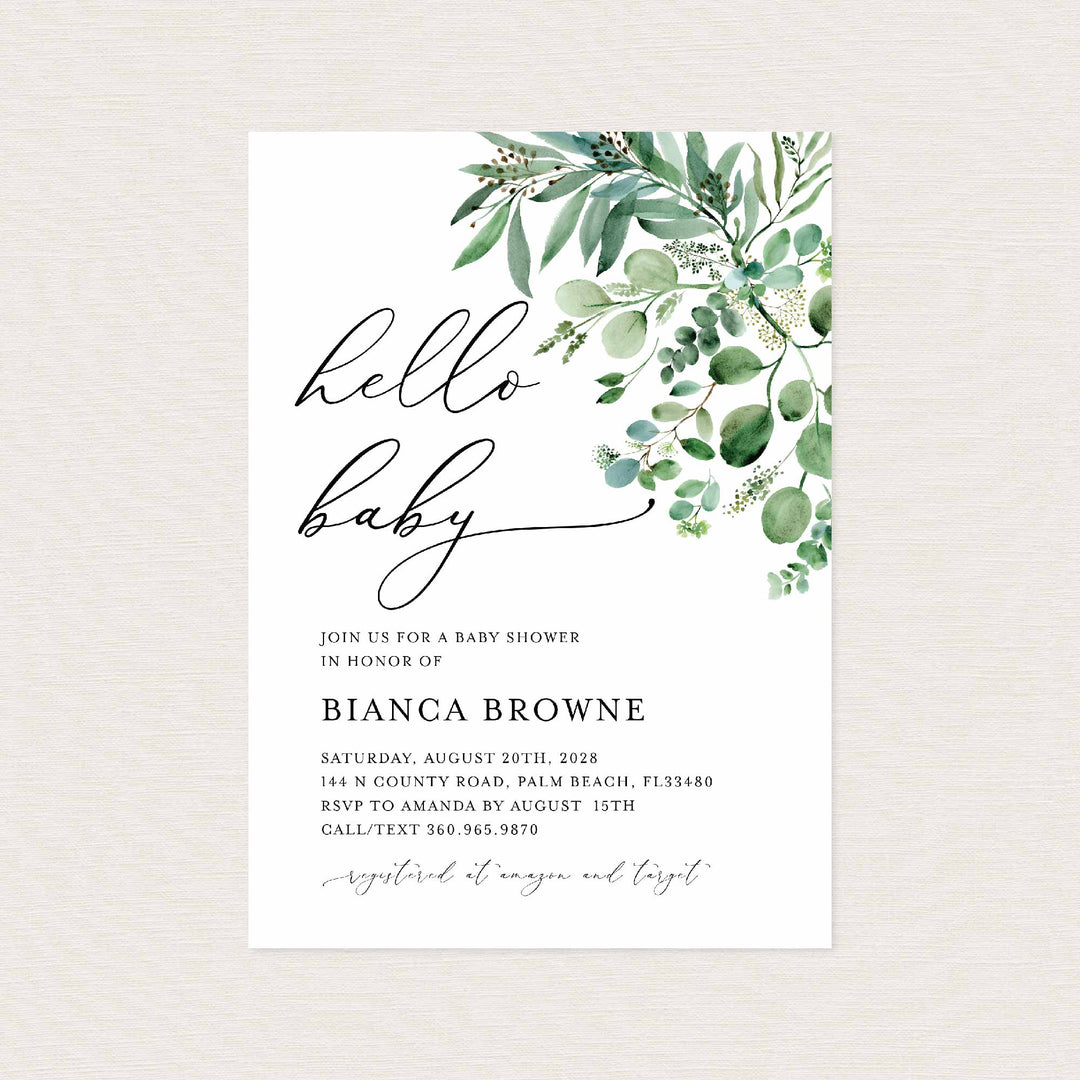 Greenery Baby Shower Invitation Printable