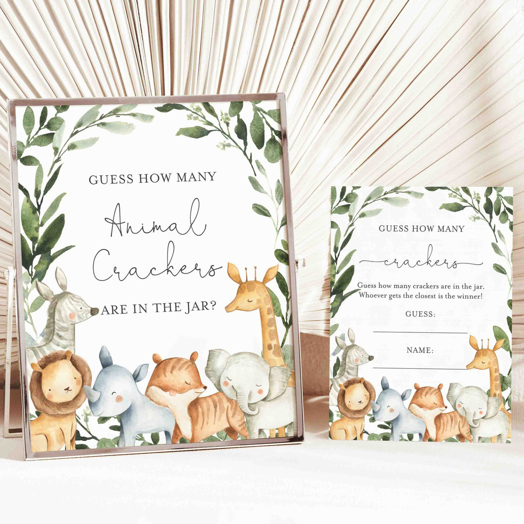 Safari Animals Baby Shower Guess How Many Animal Crackers Game Printable