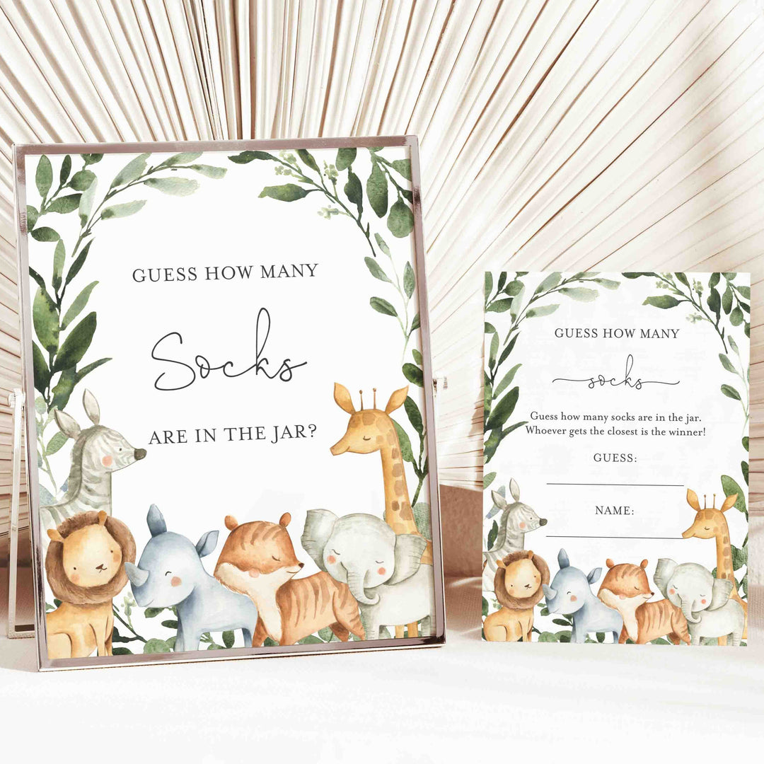 Safari Animals Baby Shower Guess How Many Socks Game Printable