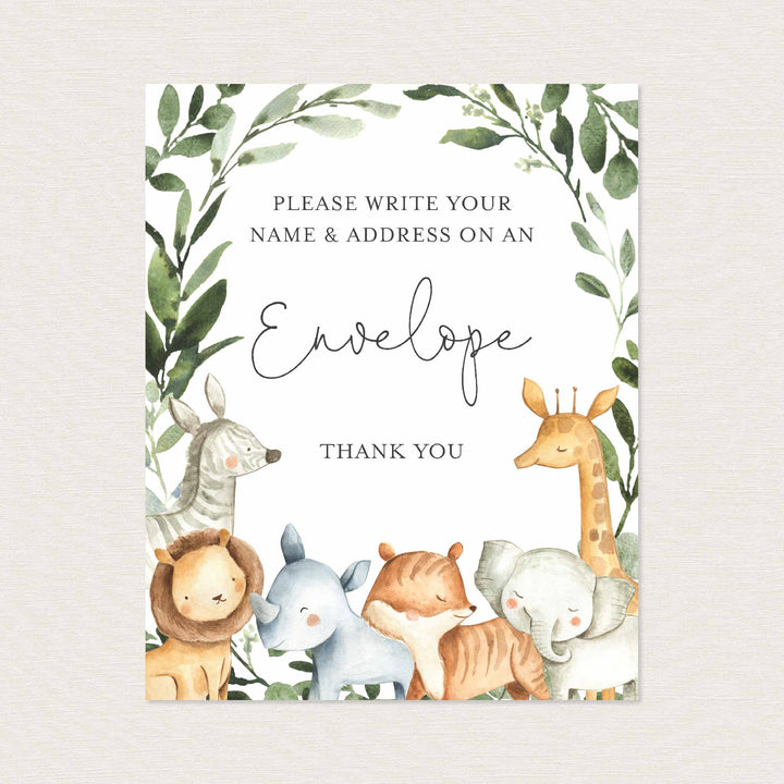 Safari Animals Baby Shower Address An Envelope Sign Printable