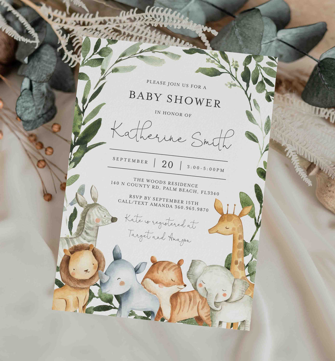 Safari Animals Baby Shower Invitation Printable