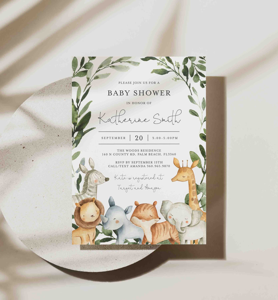 Safari Animals Baby Shower Invitation Printable