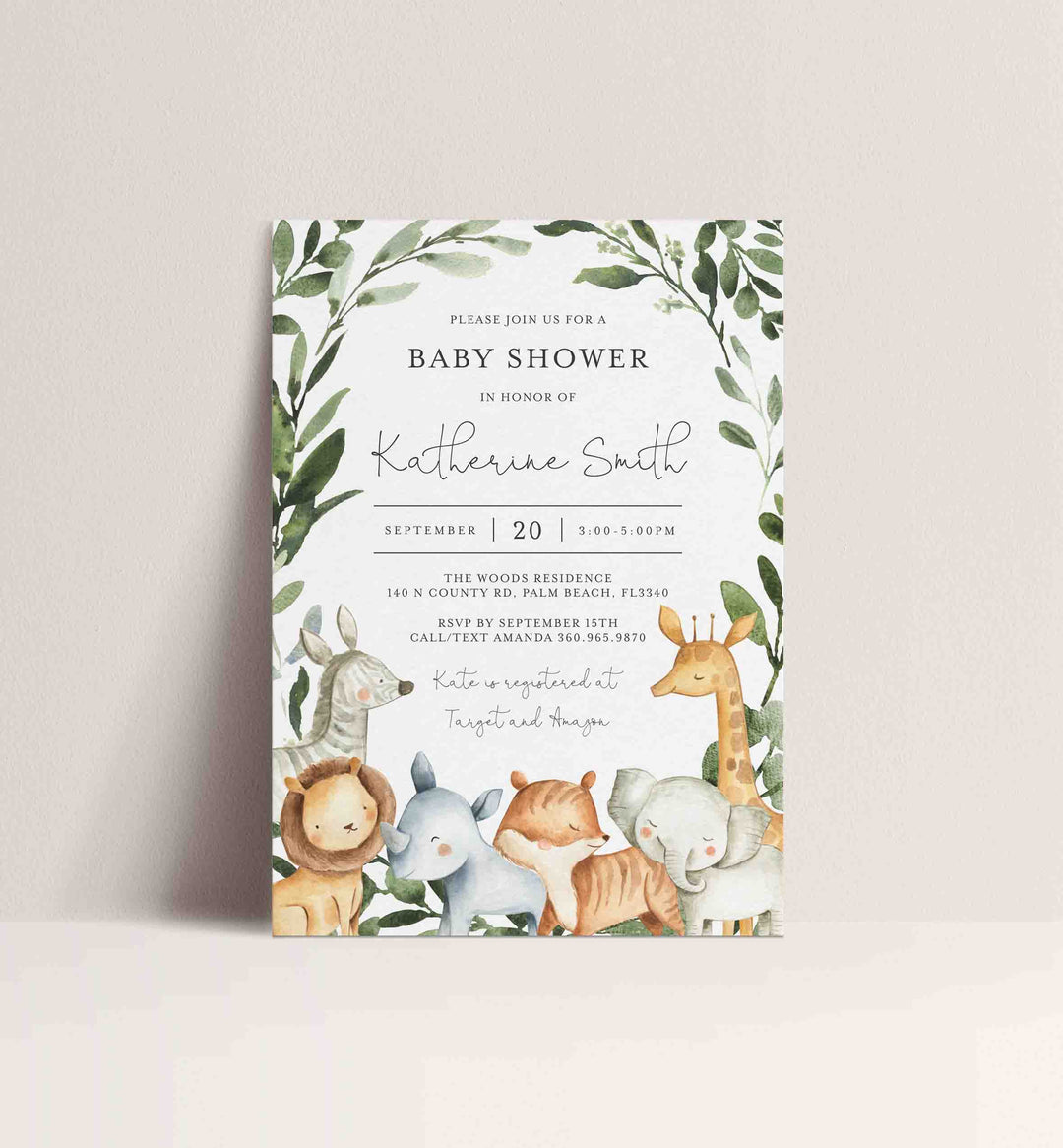 Safari Animals Baby Shower Invitation Printable