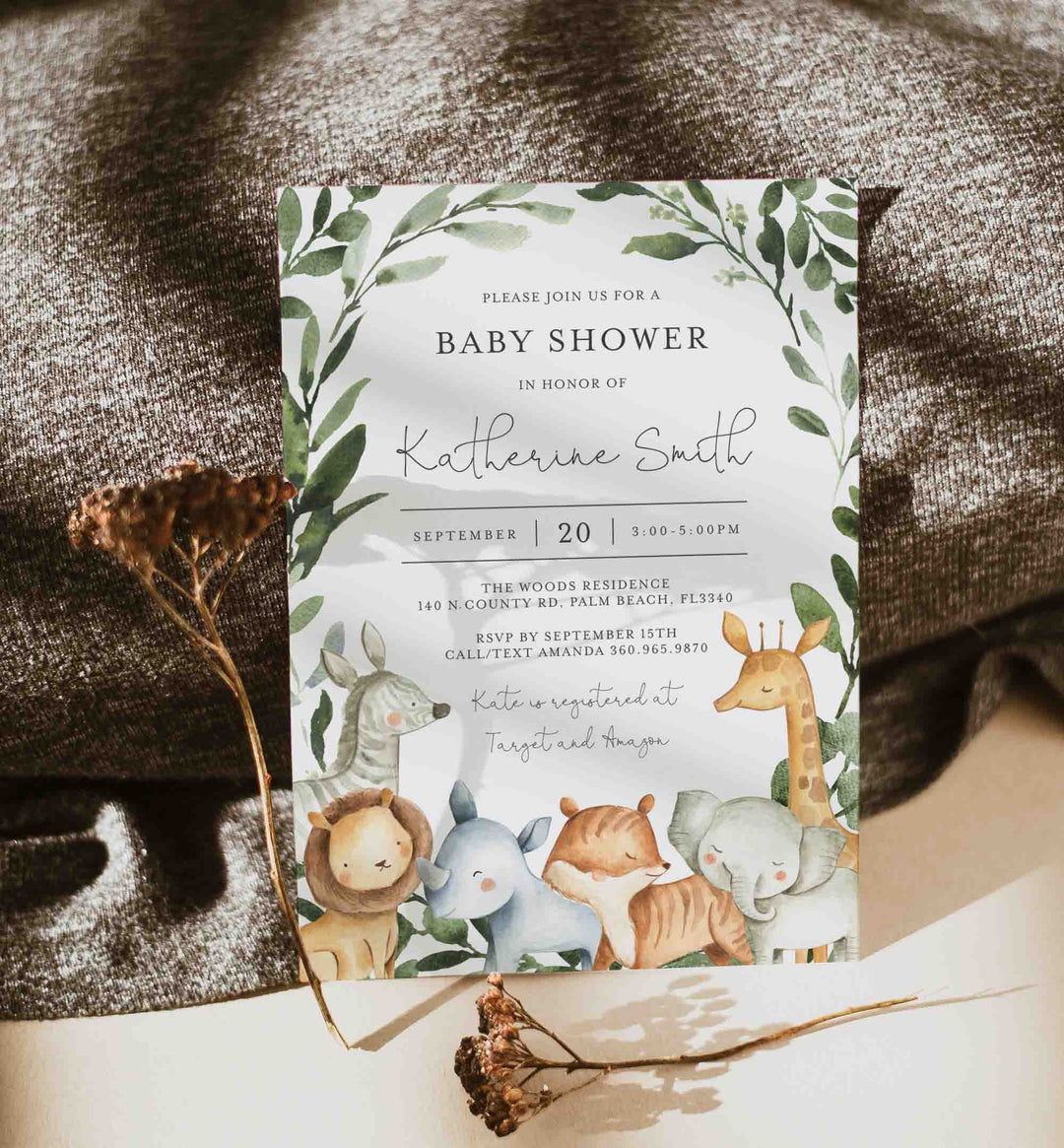 Safari Animals Baby Shower Invitation Printable