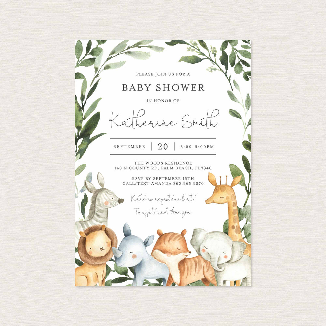 Safari Animals Baby Shower Invitation Printable