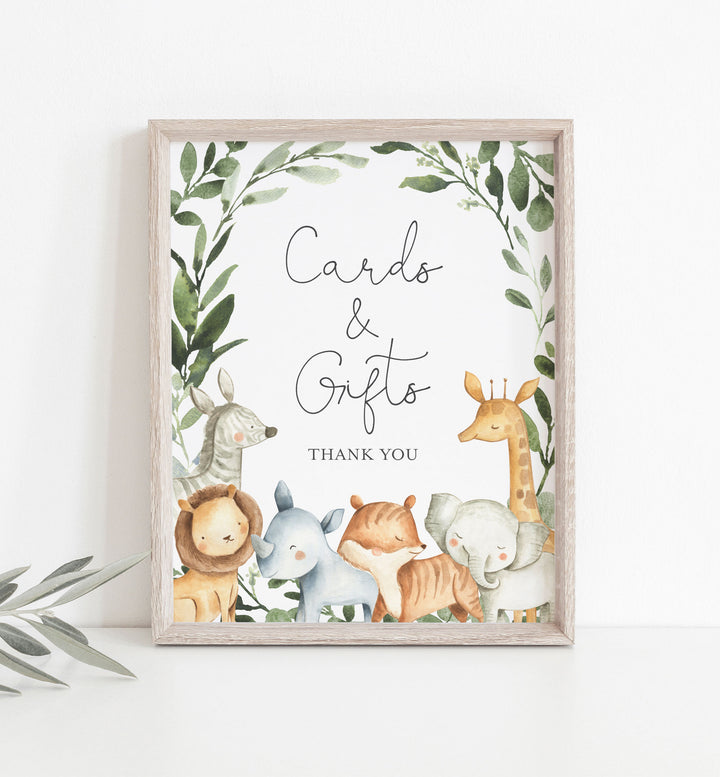 Safari Animals Baby Shower Cards and Gifts Sign Printable
