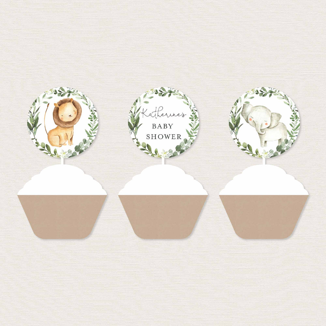 Safari Animals Baby Shower Cupcake Toppers and Cupcake Wrappers Printable