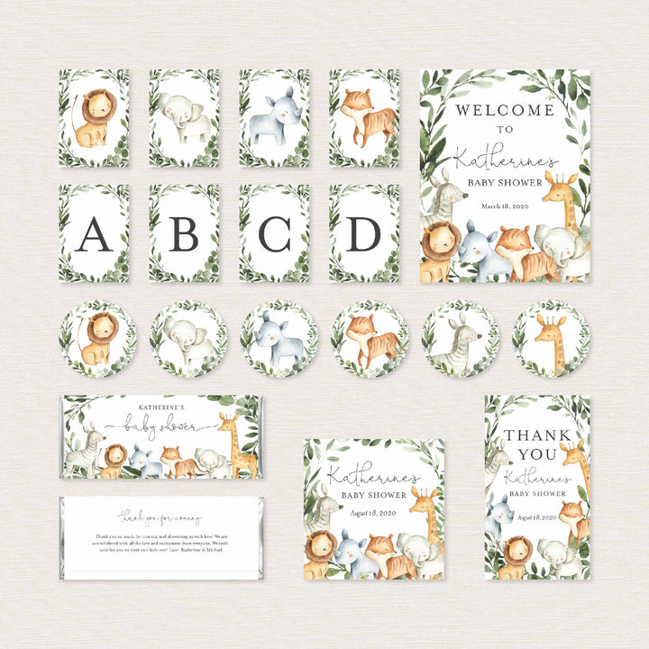 Safari Animals Baby Shower Decorations Bundle Printable