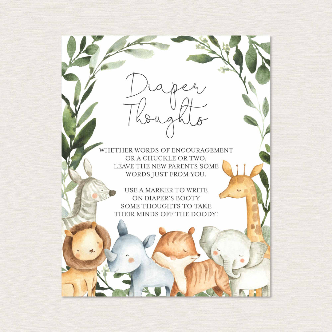 Safari Animals Baby Shower Diaper Thoughts or Late Night Diapers Printable