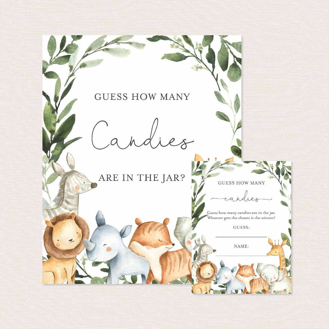 Safari Animals Baby Shower Guess How Many Candies Game Printable