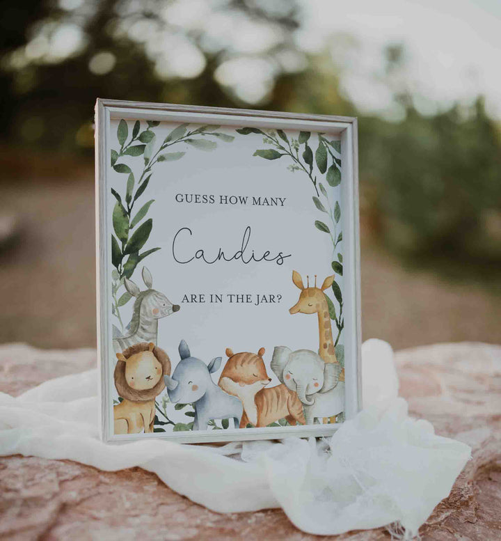 Safari Animals Baby Shower Guess How Many Candies Game Printable