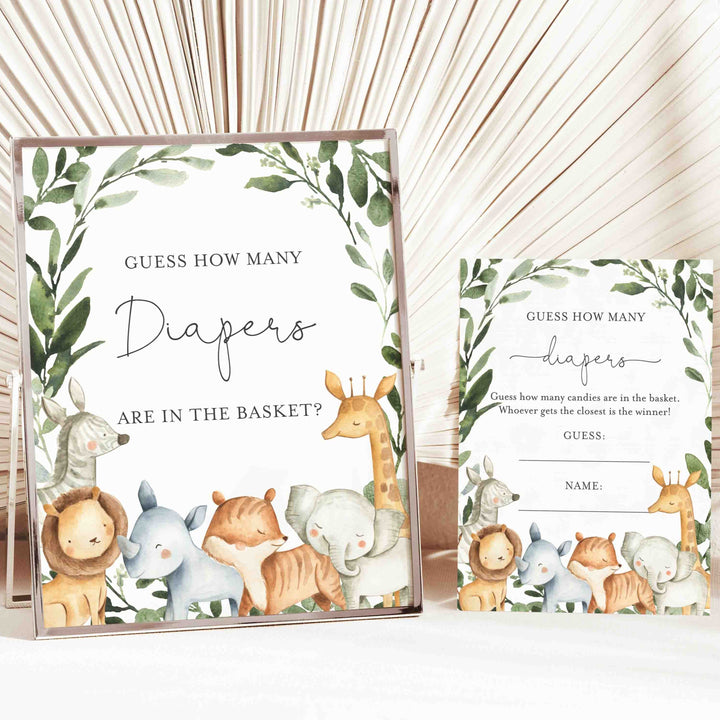 Safari Animals Baby Shower Guess How Many Diapers Game Printable