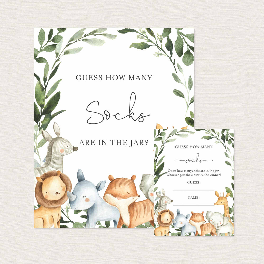 Safari Animals Baby Shower Guess How Many Socks Game Printable