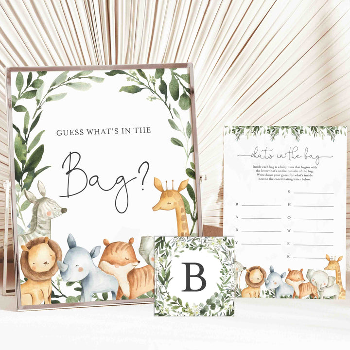 Safari Animals Baby Shower Guess What's In The Bag Game Printable