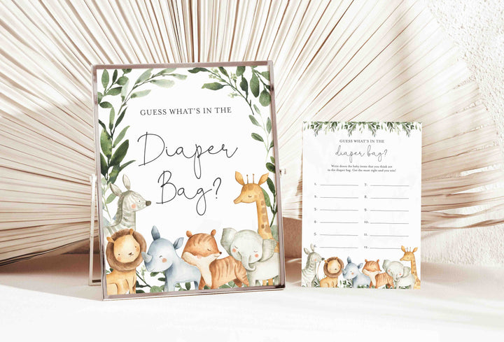 Safari Animals Baby Shower Guess What's In The Diaper Bag Game Printable