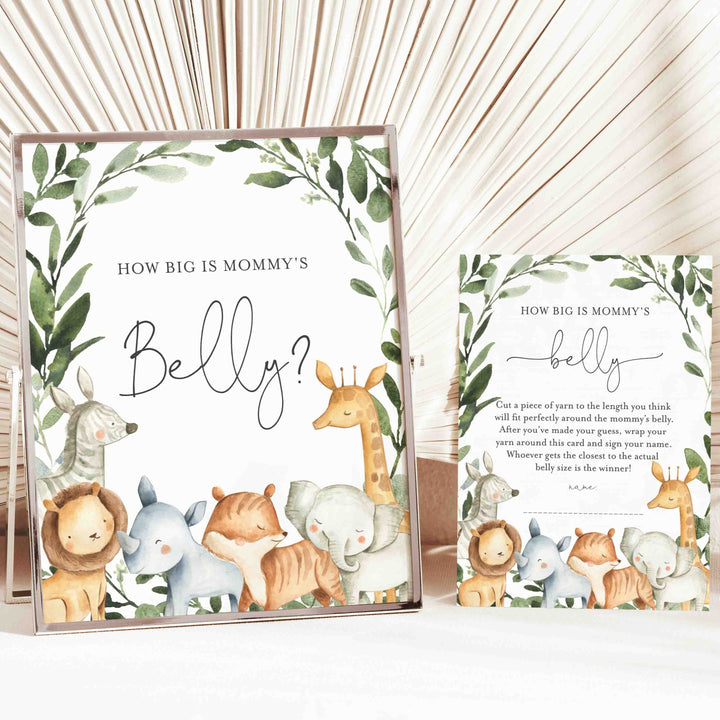 Safari Animals Baby Shower How Big Is Mummy's Belly Game Printable