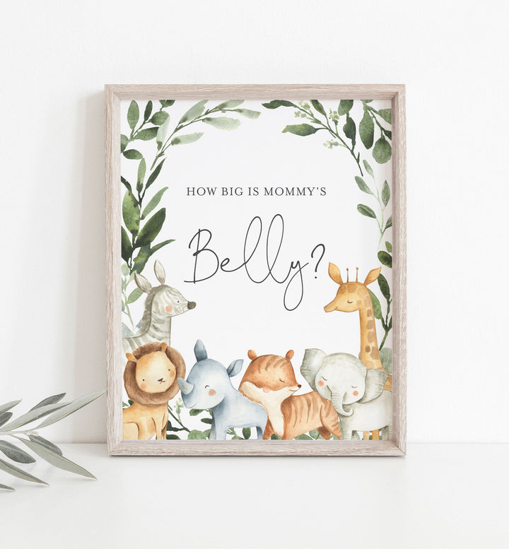 Safari Animals Baby Shower How Big Is Mummy's Belly Game Printable