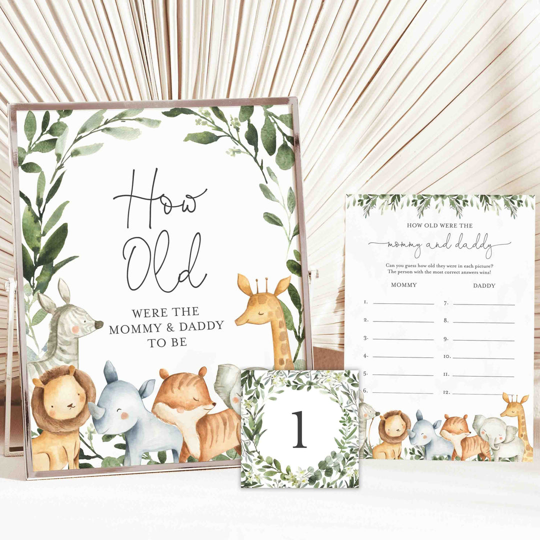 Safari Animals Baby Shower How Old Were The Mummy and Daddy To Be Game Printable