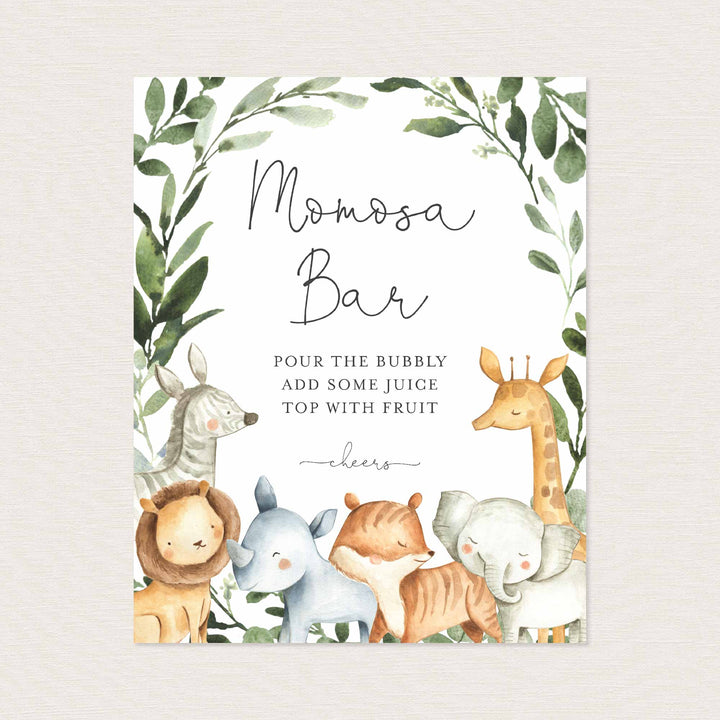 Safari Animals Baby Shower Mimosa Bar Sign Printable