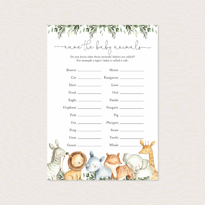 Safari Animals Baby Shower Name The Baby Animals Game Printable