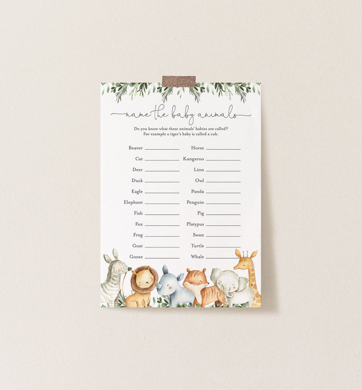 Safari Animals Baby Shower Name The Baby Animals Game Printable