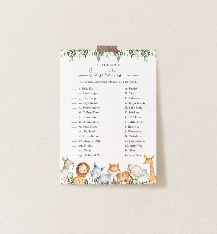 Safari Animals Baby Shower Pregnancy How Sweet It Is Game Printable