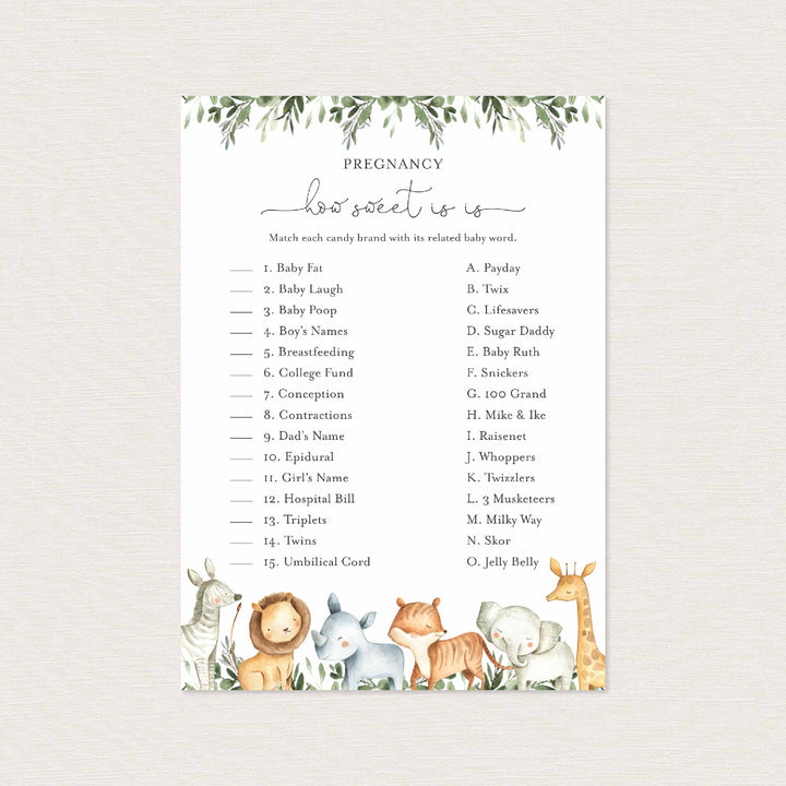 Safari Animals Baby Shower Pregnancy How Sweet It Is Game Printable