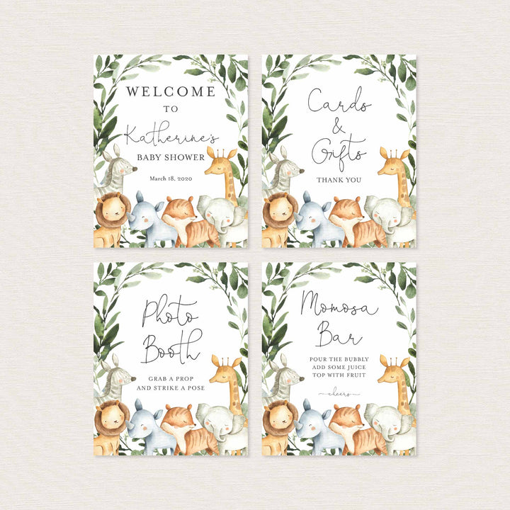 Safari Animals Baby Shower Table Signs Bundle Printable