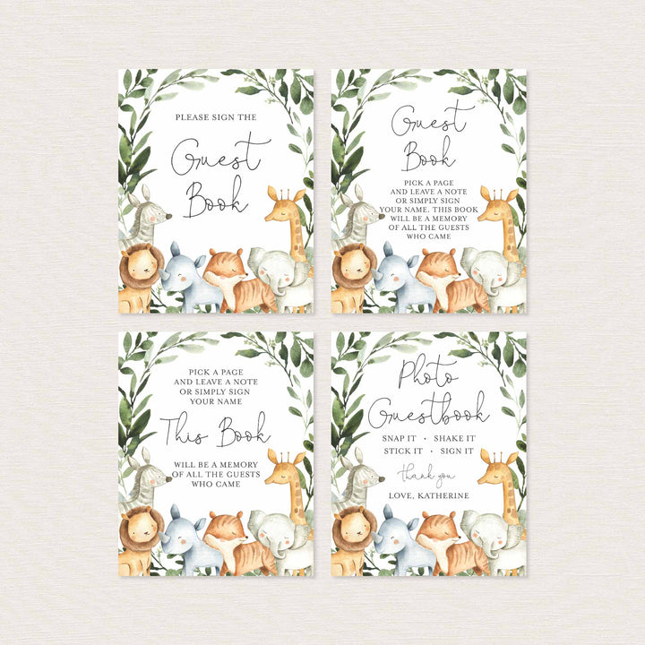 Safari Animals Baby Shower Table Signs Bundle Printable