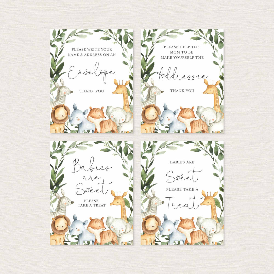 Safari Animals Baby Shower Table Signs Bundle Printable