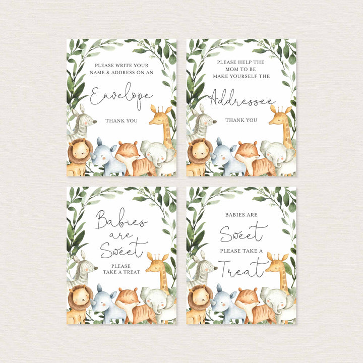 Safari Animals Baby Shower Table Signs Bundle Printable