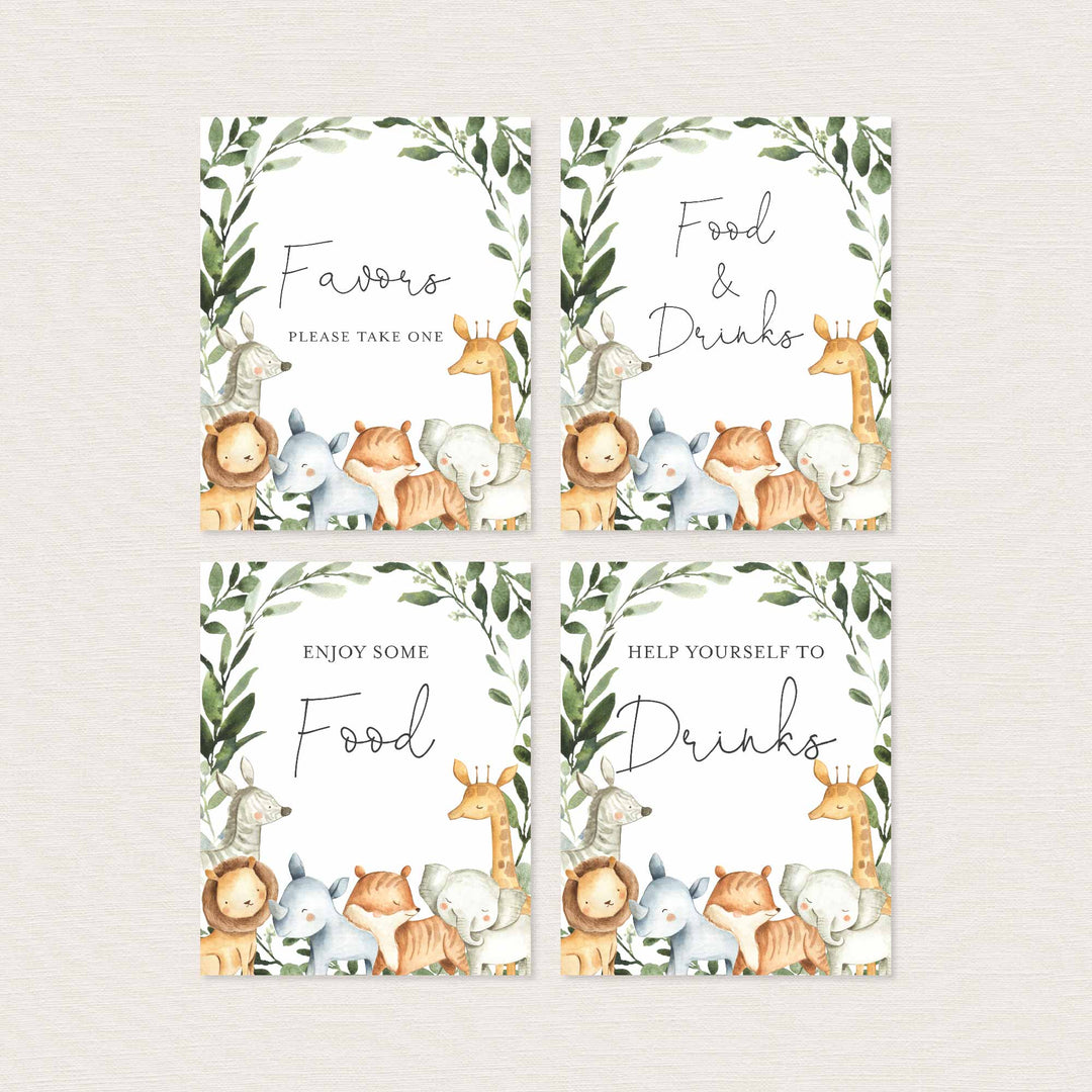 Safari Animals Baby Shower Table Signs Bundle Printable