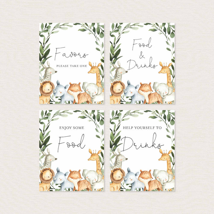 Safari Animals Baby Shower Table Signs Bundle Printable